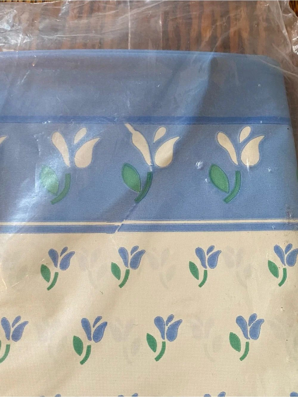 NEW Vintage 1980s 90s American Greetings Blue Floral Plastic Tablecloth 54 x 96